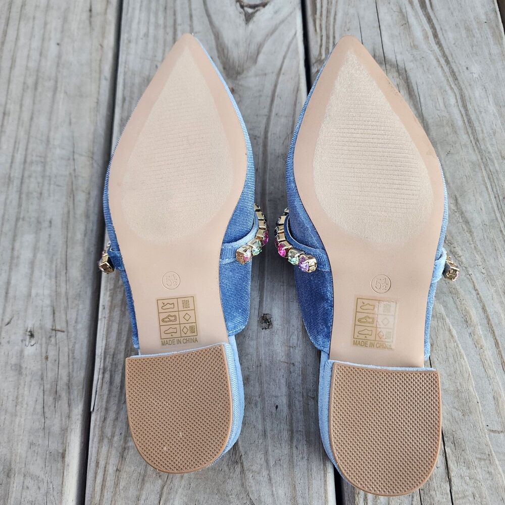 New In Box Journee Collection Light Blue Velor Embellished Jewelled Mules Sz 5.5 - Picture 6 of 16